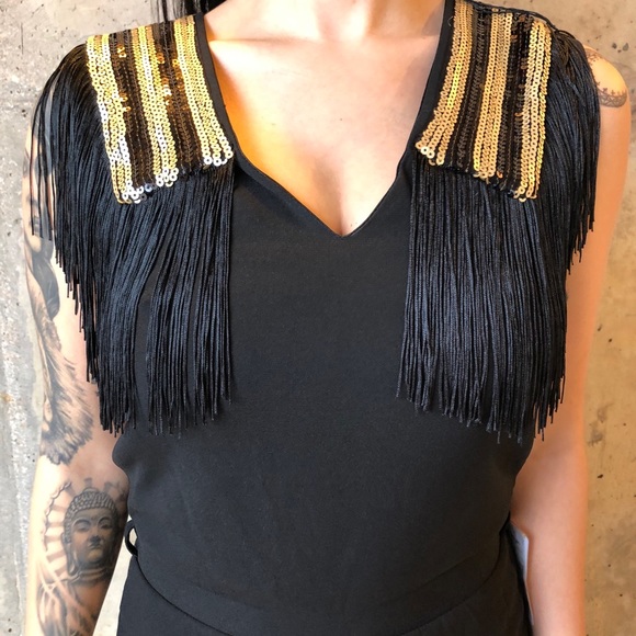 One piece black suit pant leg w fringes NWT - Picture 4 of 8